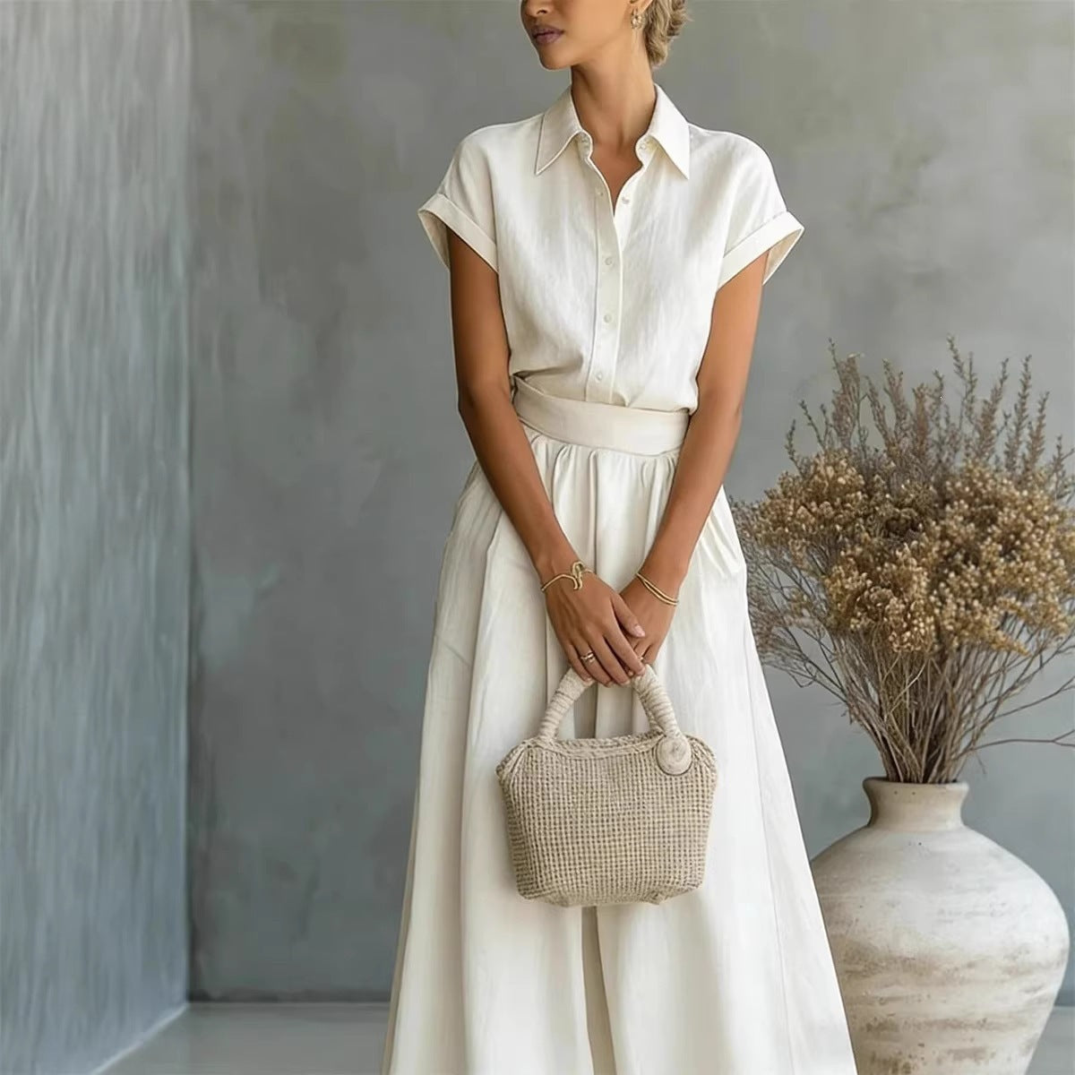 Shirt & Wide-Leg Pants Set