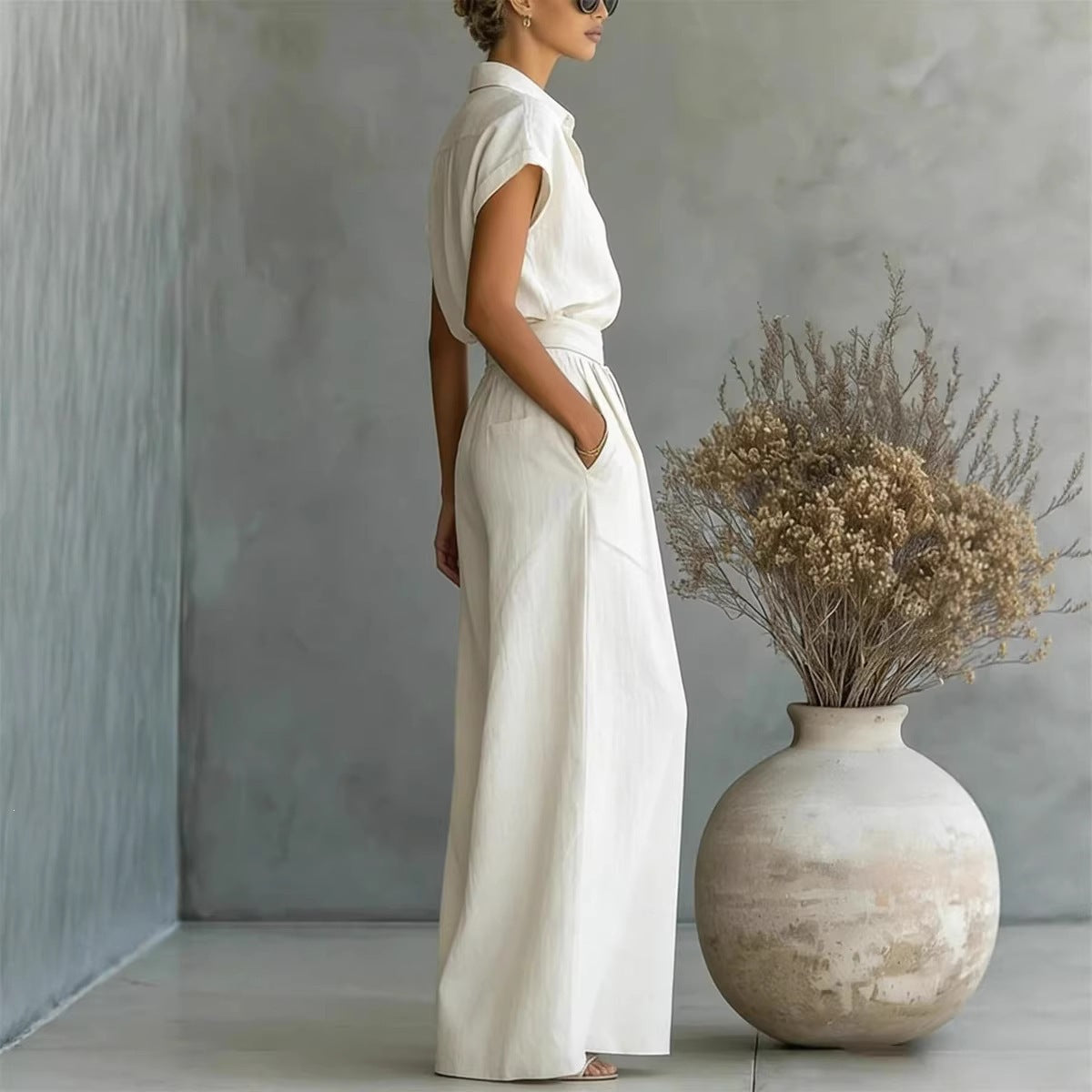 Shirt & Wide-Leg Pants Set