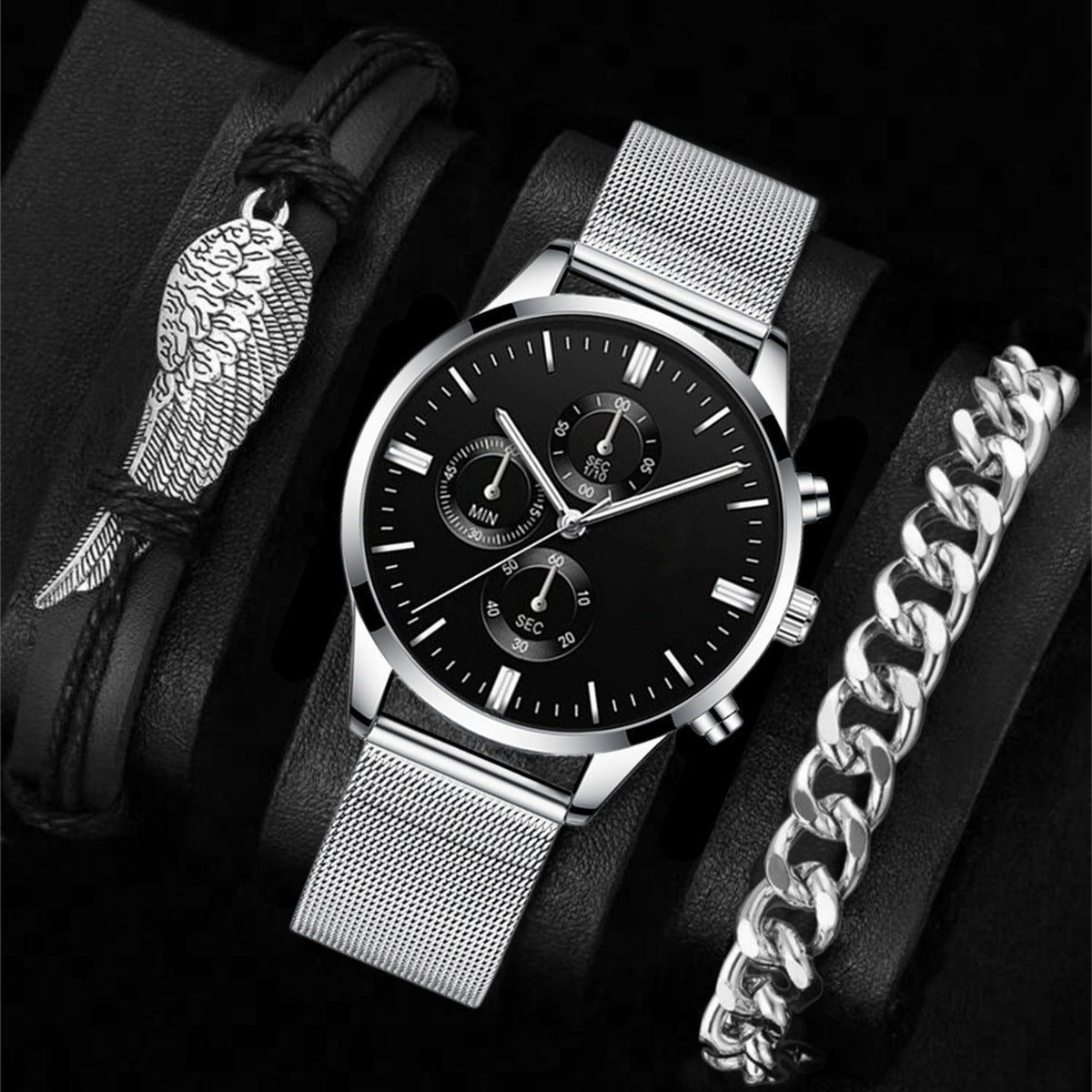 Men's Watch Bracelet & Belt Set
