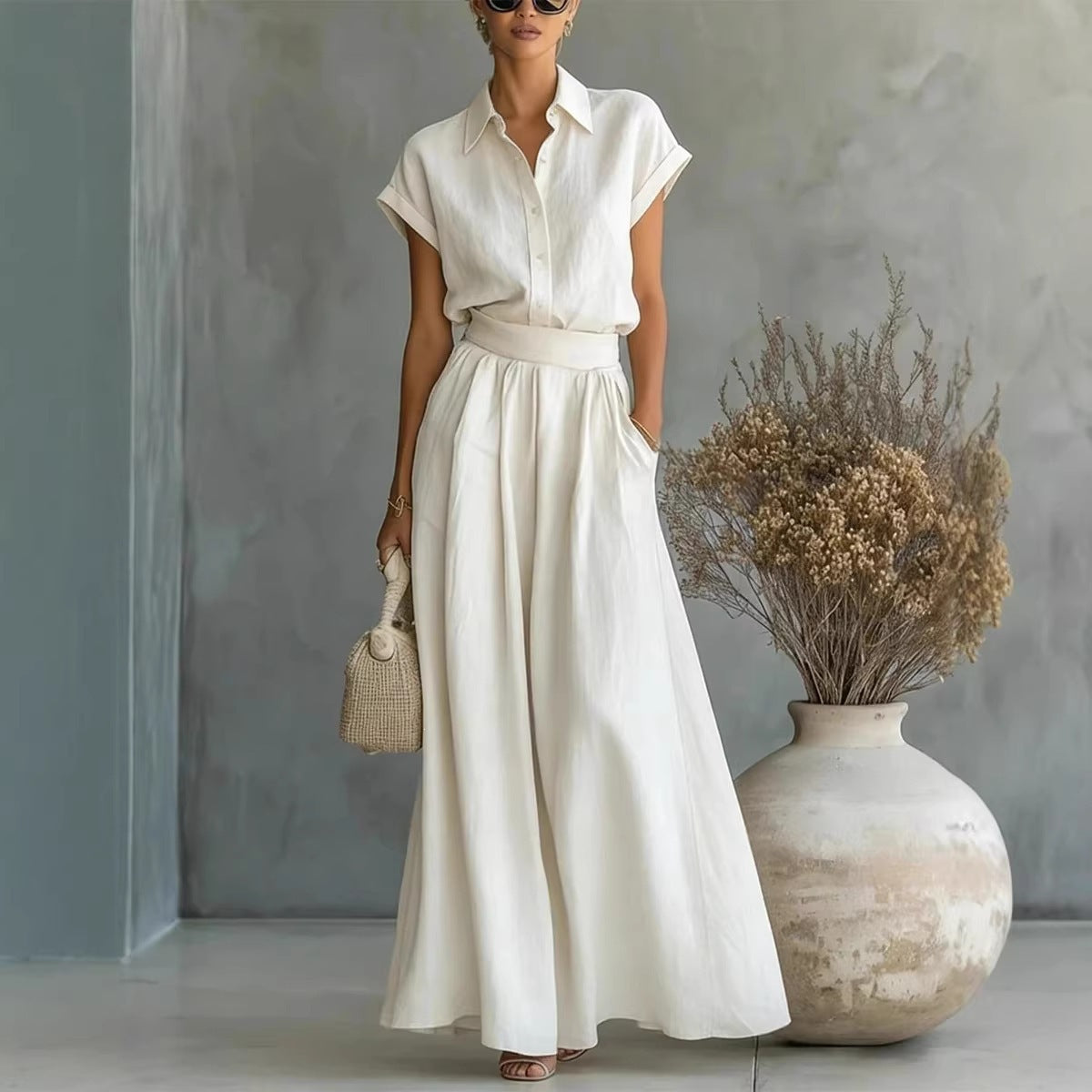 Shirt & Wide-Leg Pants Set